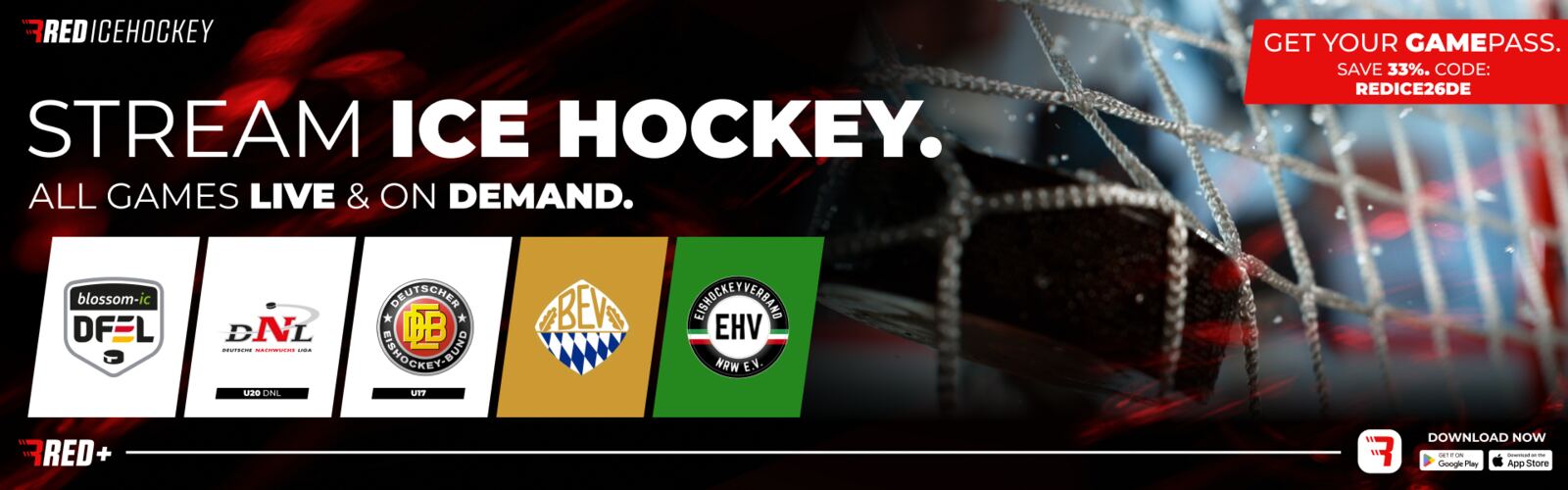 RED Ice Hockey: Alle Spiele live und on demand. Mit dem Code REDICE26DE 33 % auf den Gamepass sparen.
