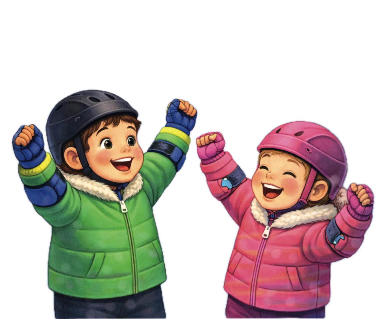 Ben und Emma jubeln mit hochgerissenen Armen